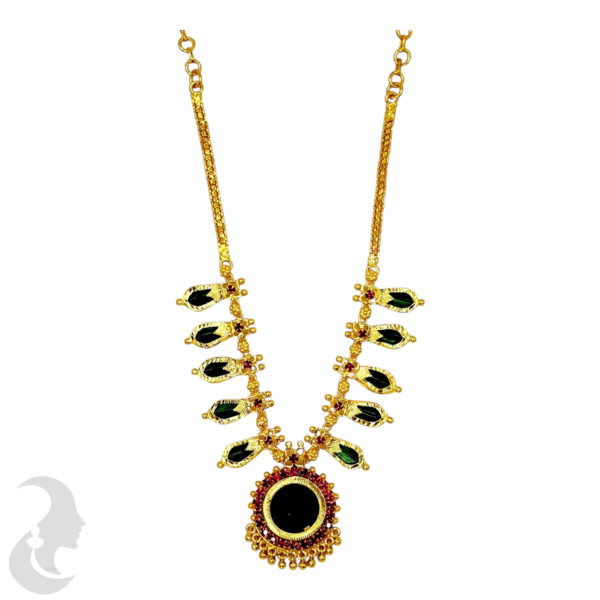 Palakka Nagapadam Necklace- Green Enamel- Round Pendant, Product Code: V-1516