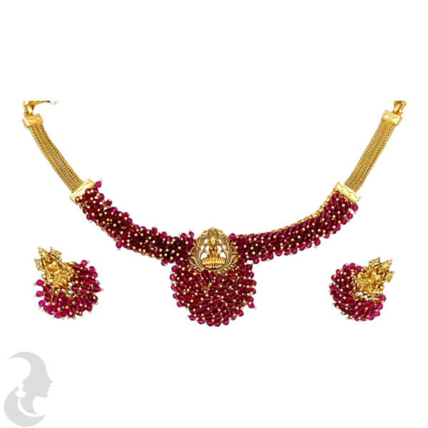 Choker- Ruby Color Stones- Lakshmi Design- Ruby Color Stone Studs, Product Code: V-1526