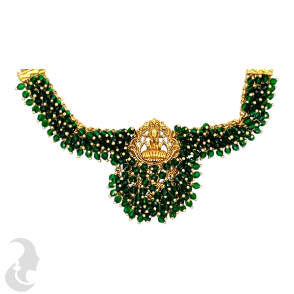 Choker- Green Color Stones- Lakshmi Design- Green Color Stone Studs, Product Code: V-1527 - Image 2