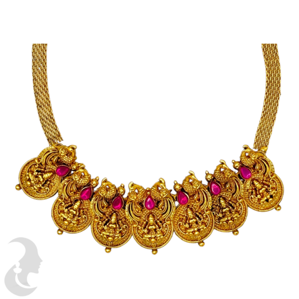 Coin Necklace- Pink Stones- Coin Studs, Product Code: V-1528 - Image 2