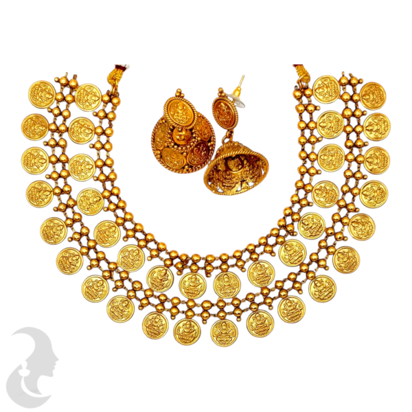 Double Layer Coin Necklace- Lakshmi Design- Jhumkas, Product Code: V-1532