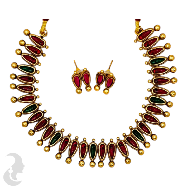 Gopi Design- Ruby Color & Green Color Stones- Ruby Color Studs, Product Code: V-1547