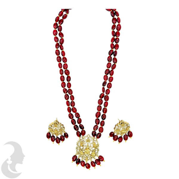 Victorian Necklace- Maroon Color Stones- Lakshmi Design- AD Stones- Hanging Studs, Product Code: V-1573