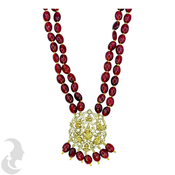 Victorian Necklace- Maroon Color Stones- Lakshmi Design- AD Stones- Hanging Studs, Product Code: V-1573 - Image 2