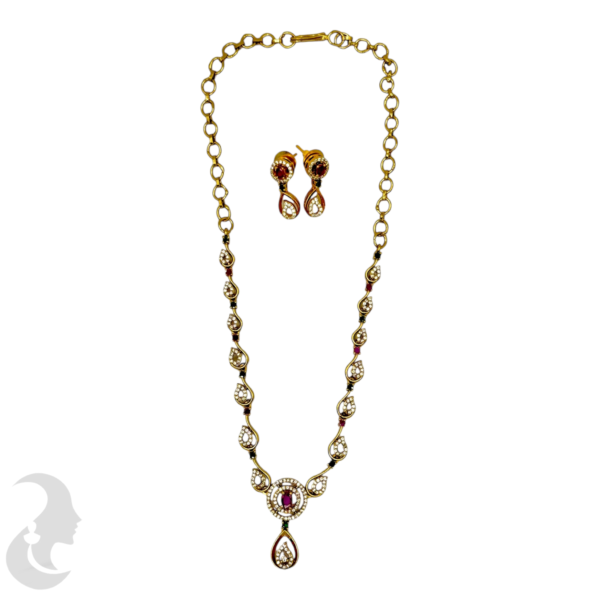 Premium AD Necklace- Ruby, Green & AD Stones- Studs, Product Code: V-1582