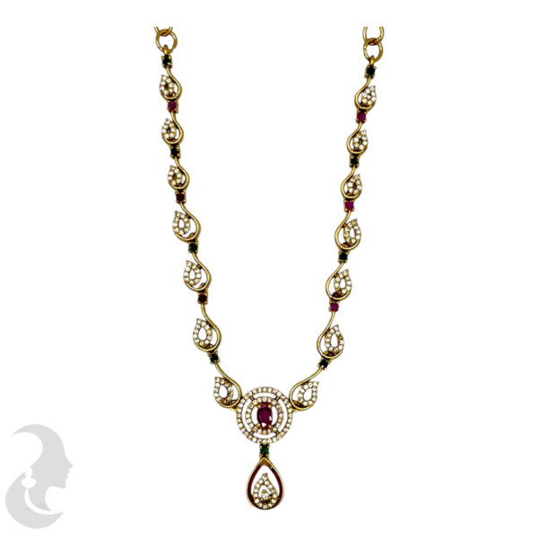 Premium AD Necklace- Ruby, Green & AD Stones- Studs, Product Code: V-1582 - Image 2