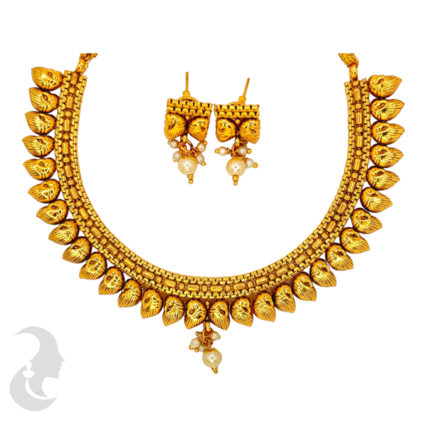 Gold Mango Necklace -Studs, Product Code: V-1008