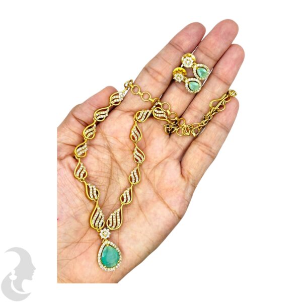 Premium AD Necklace- Unique Design Necklace- Mint & AD Stones- Studs, Product Code: V-1584 - Image 2