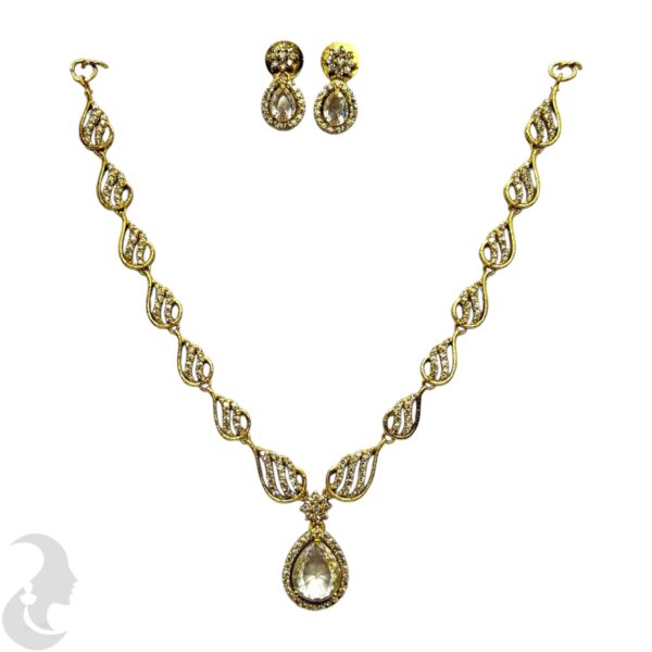 Premium AD Necklace- Unique Design Necklace- Crystal & AD Stones- Studs, Product Code: V-1587