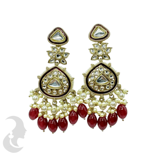 Kundan Stone Earrings- White & Purple Hangings, Product Code: V-1801