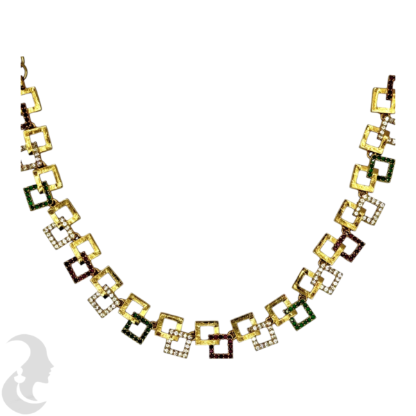 Premium AD Necklace- Square Design Necklace- Ruby, Green Color & AD Stones- Studs, Product Code: V-1607 - Image 2