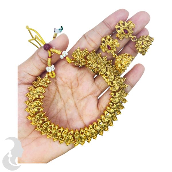 Short Necklace- Peacock Design- Peacock Jhumka, Product Code: V-1638 - Image 2