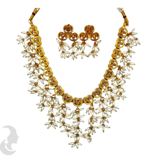 Short Necklace- Pearl Hangings Chain(Ari Mani)- With Studs, Product Code: V-1643