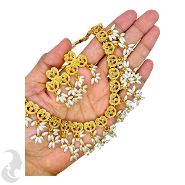 Short Necklace- Pearl Hangings Chain(Ari Mani)- With Studs, Product Code: V-1643 - Image 2