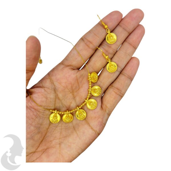 Coin Necklace- Lakshmi Design- Coin Studs, Product Code: V-1649 - Image 2