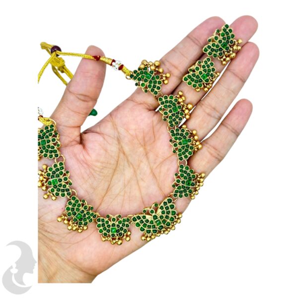 Short Necklace- Butterfly Design- Green Color Stones- Butterfly Studs, Product Code: V-1662 - Image 2