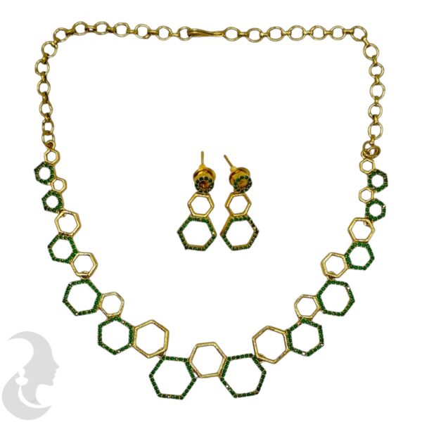 Premium AD- Gold Necklace- Green Color AD Stones- Studs, Product Code: V-1677