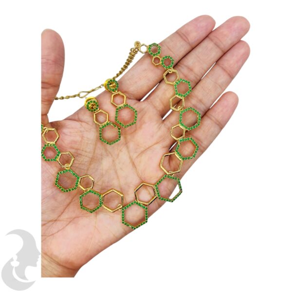 Premium AD- Gold Necklace- Green Color AD Stones- Studs, Product Code: V-1677 - Image 2