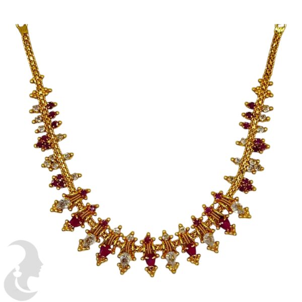 Premium AD- Gold Necklace- Pink & AD Stones, Product Code: V-1686