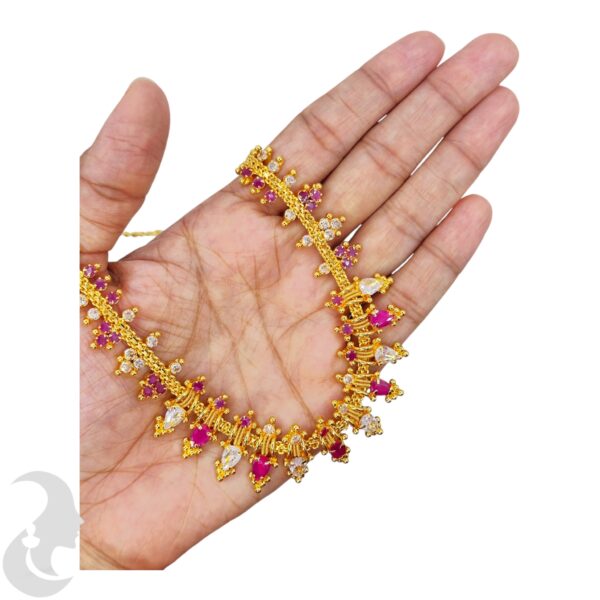 Premium AD- Gold Necklace- Pink & AD Stones, Product Code: V-1686 - Image 2