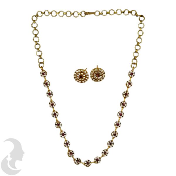 Flower Design AD Necklace- AD Studs, Product Code: V-1693