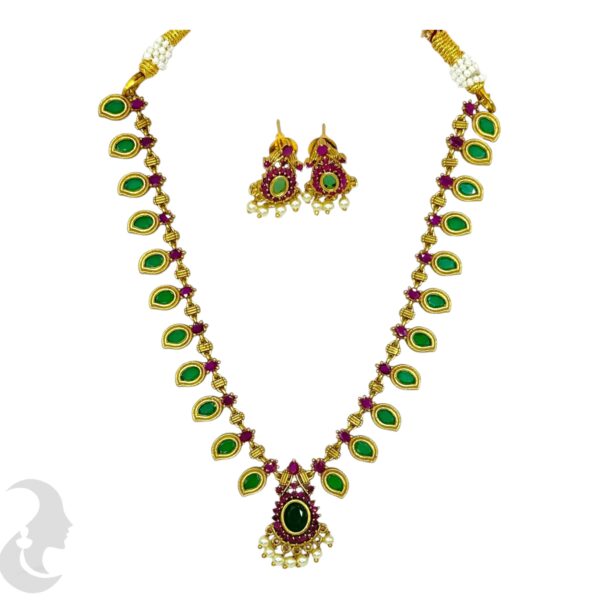 Palakka Necklace- Green Enamel-  Studs, Product Code: V-1696