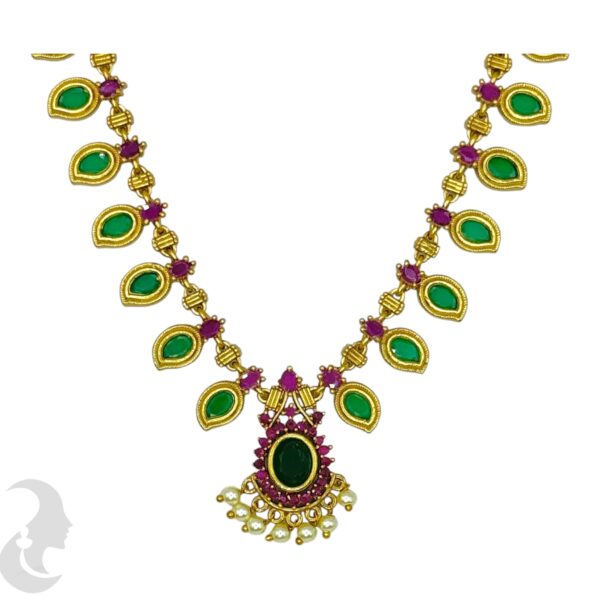 Palakka Necklace- Green Enamel-  Studs, Product Code: V-1696 - Image 2