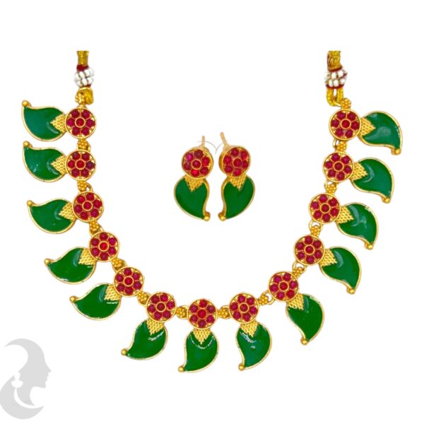 Palakka Necklace- Mango Design- Green Enamel- Studs, Product Code: V-1697