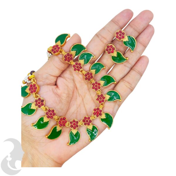 Palakka Necklace- Mango Design- Green Enamel- Studs, Product Code: V-1697 - Image 2