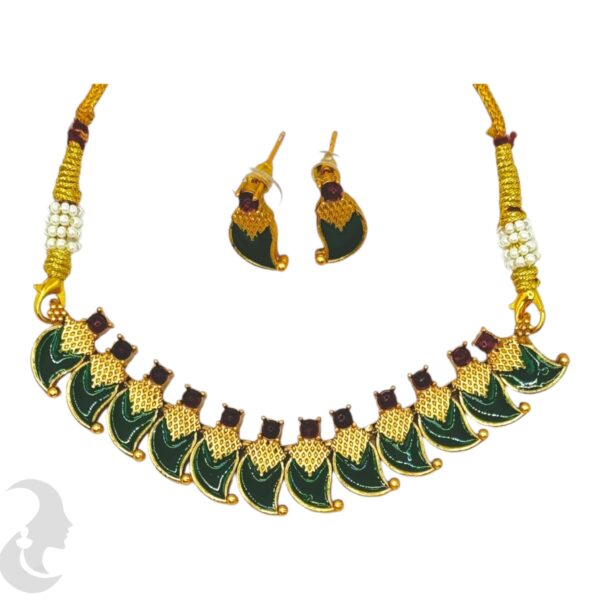 Palakka Necklace- Mango Design- Green Enamel- Studs, Product Code: V-1698