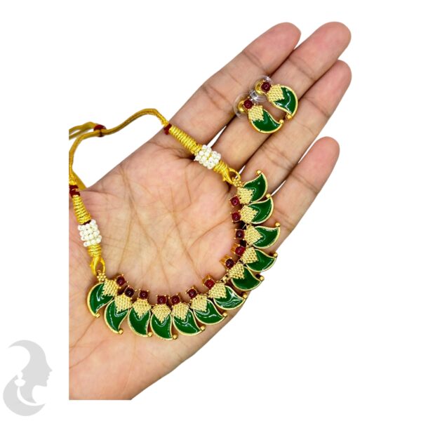 Palakka Necklace- Mango Design- Green Enamel- Studs, Product Code: V-1698 - Image 2