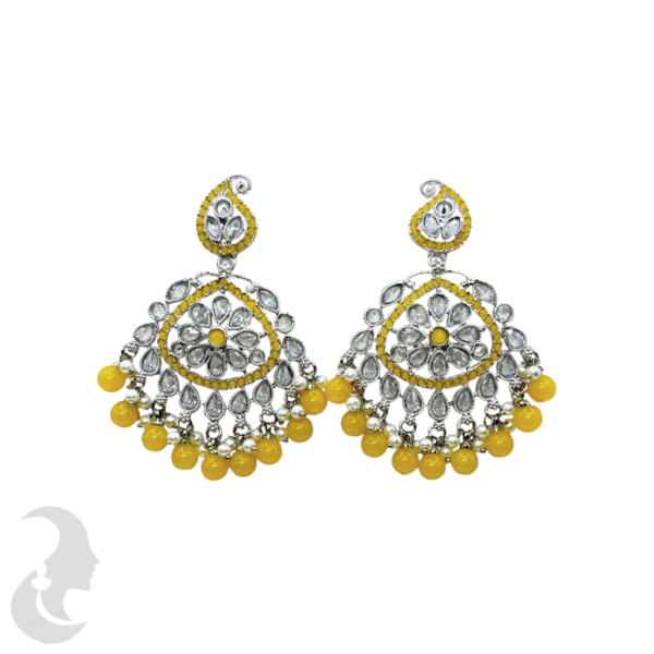 Trendy Silver Earrings- Mango Design- Yellow & White Color Stones & Hangings, Product Code: V-1810