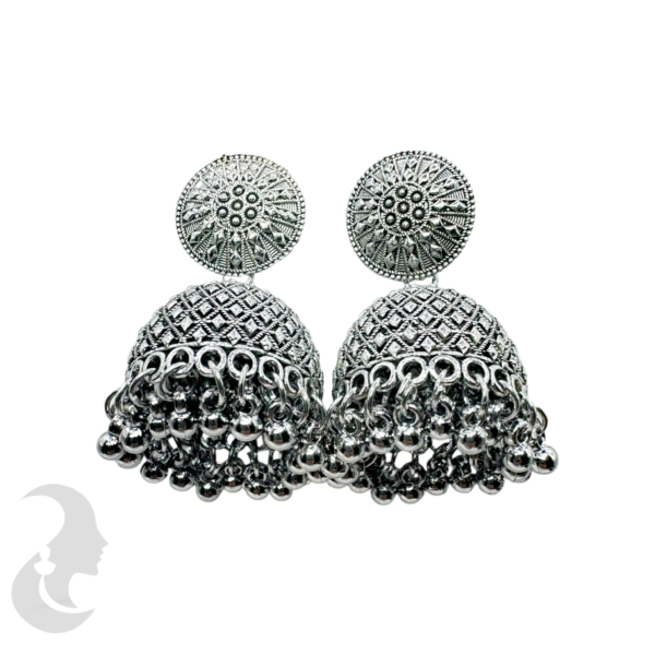 Black Silver Jhumka Set- Silver Hangings, Product Code: V-1722