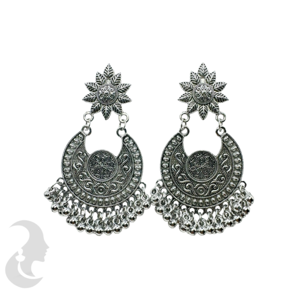 Black Silver Jhumka Set- Silver Hangings, Product Code: V-1728