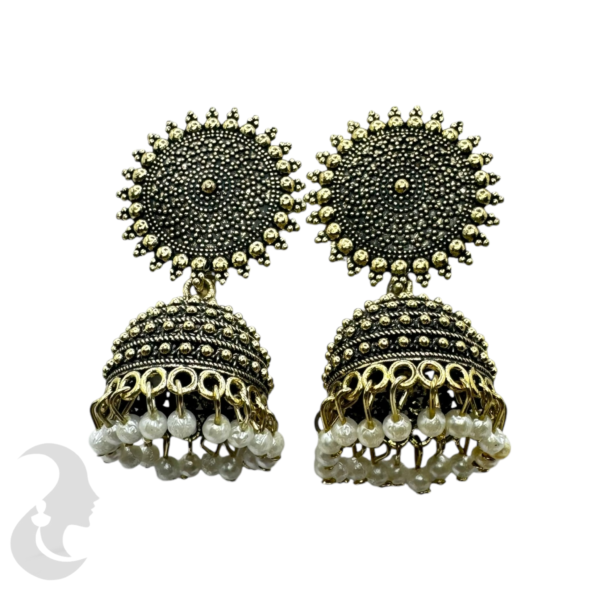 Black Gold Jhumka Set, Product Code: V-1730