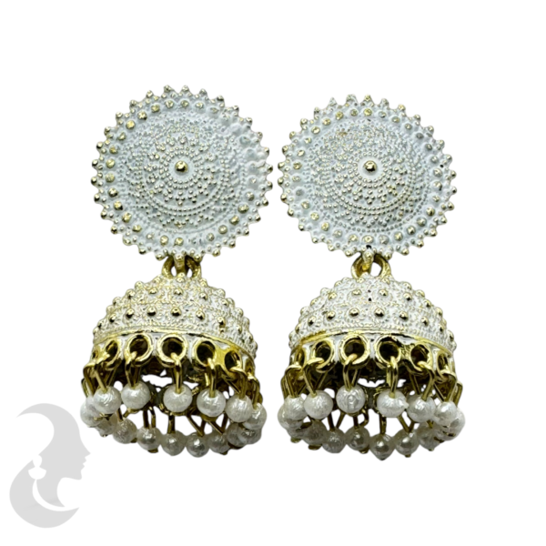 White Color Jhumka Set, Product Code: V-1731