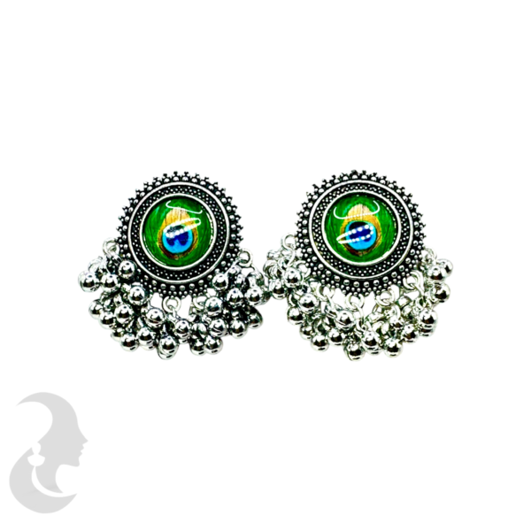 Peacock Design Earrings- Silver Hangings, Product Code: V-1733