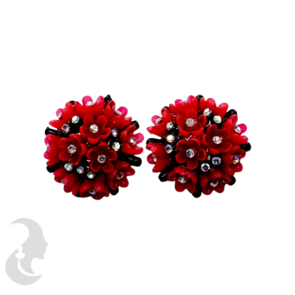 Flower Design Studs- Red Color, Product Code: V-1831