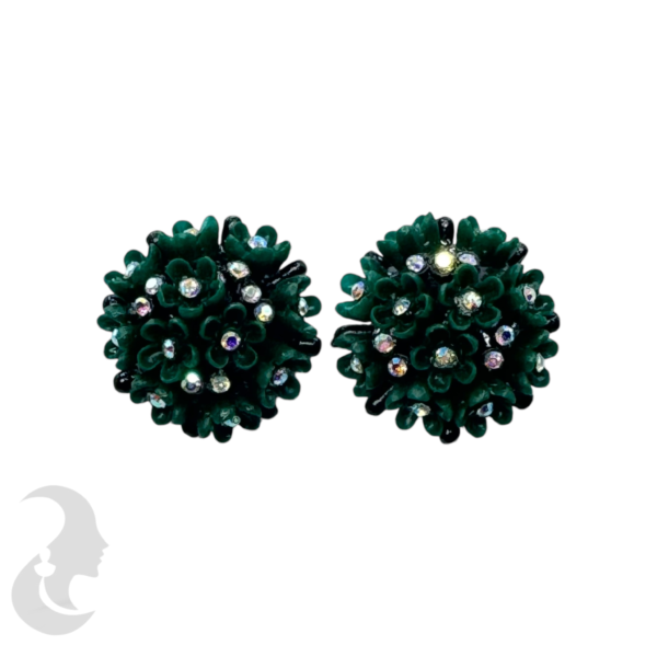 Flower Design Studs- Dark Green Color, Product Code: V-1834