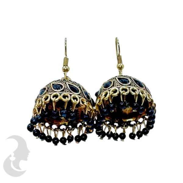 Black Color Silver Plated Hanging Jhumka Set- Black Color Beads Hangings, Product Code: V-1841