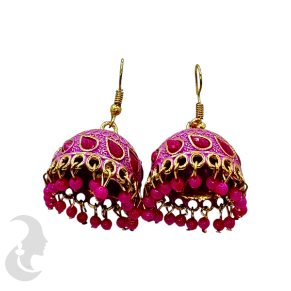 Pink Color Silver Plated Hanging Jhumka Set- Pink Color Beads Hangings, Product Code: V-1843