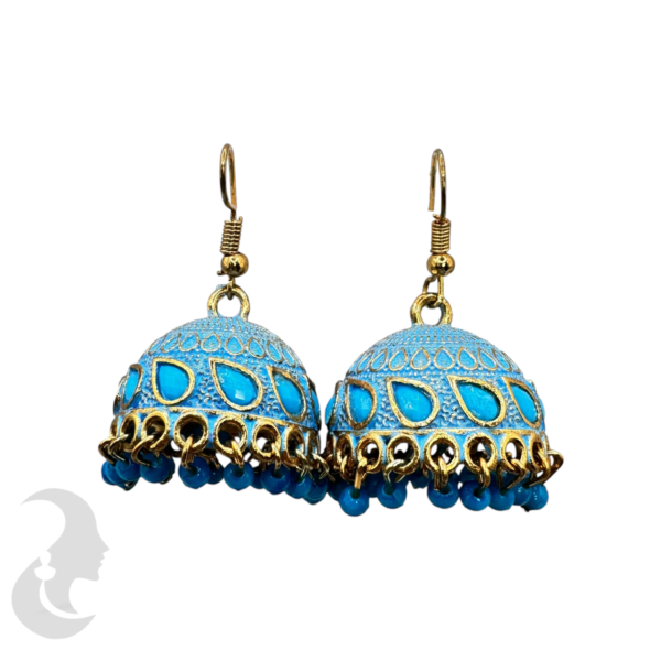 Blue Color Silver Plated Hanging Jhumka Set- Blue Color Beads Hangings, Product Code: V-1844