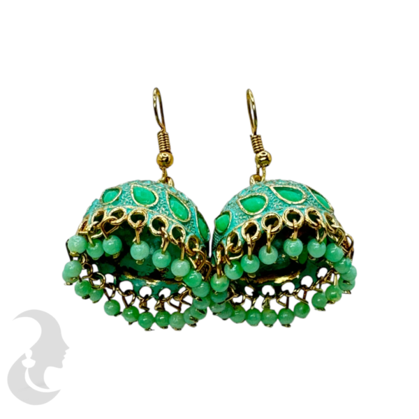 Pista Color Silver Plated Hanging Jhumka Set- Pista Color Beads Hangings, Product Code: V-1845