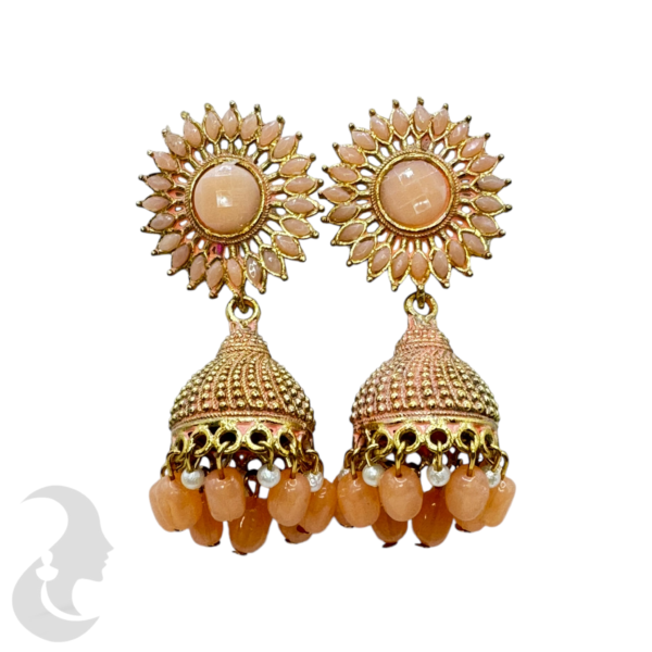 Sun Design Hanging Jhumka Set- Baby Pink Color With Beads, Product Code: V-1737