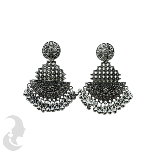 Black Silver Plated Earring Set- With Silver Hangings, Product Code: V-1740