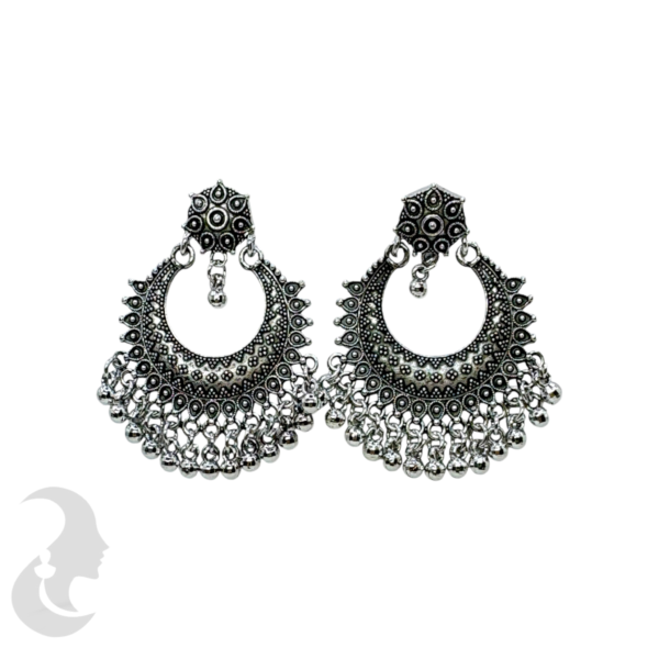 Black Silver Plated Earring Set- With Silver Hangings, Product Code: V-1741