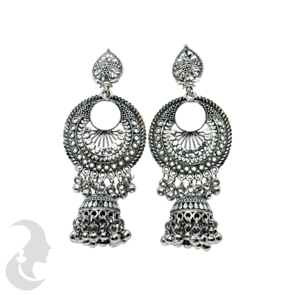 Black Silver Plated Hanging Jhumka Set- With Silver Hangings, Product Code: V-1742