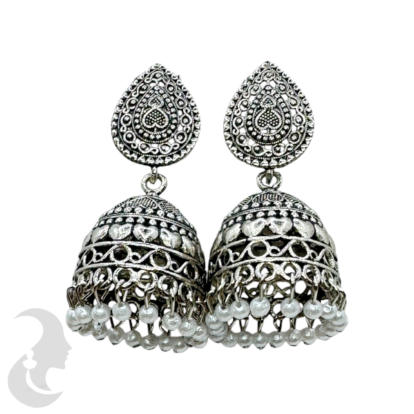 Black Silver Jhumka Set-, Product Code: V-1743