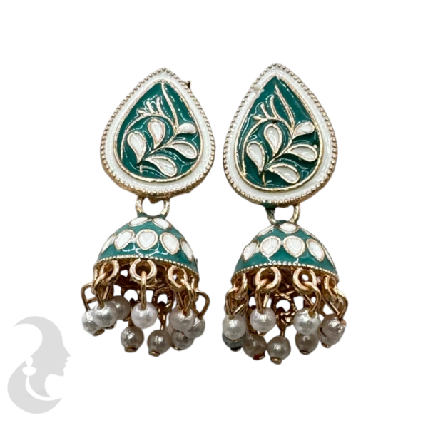 Small Meenakari Jhumkas- Pista Green Color, Product Code: V-1745