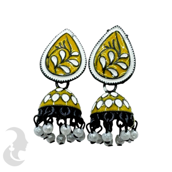 Small Meenakari Jhumkas- Mustard Yellow Color, Product Code: V-1850